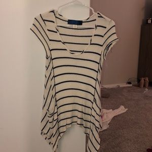 Navy and white striped waffle knit shirt
